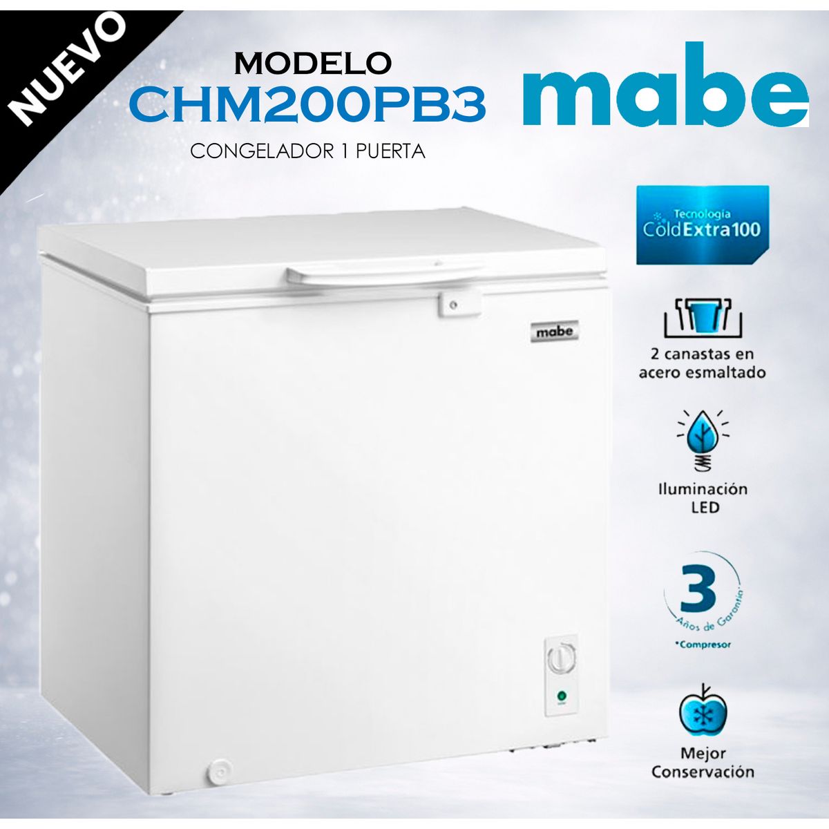 MABE - Congelador Horizontal 198Lt Blanco Mabe-CHM200PB3