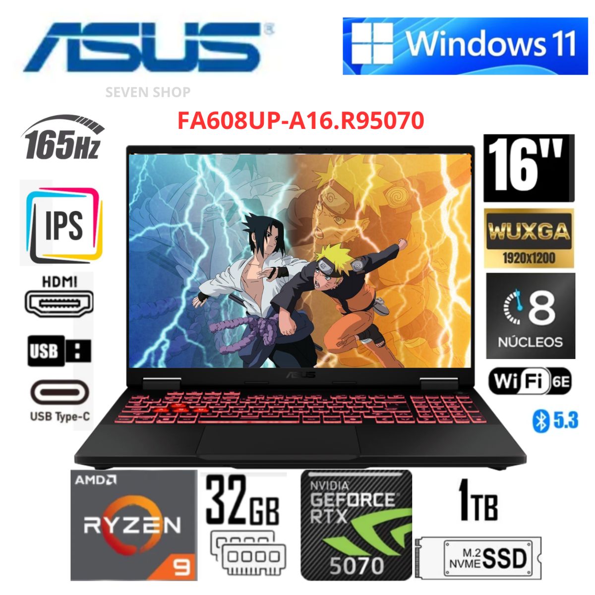 ASUS - Laptop ASUS TUF Gaming A16  16" WUXGA 165Hz AMD Ryzen 9-270 32GB RAM 1TB SSD RTX 5070 8GB -
