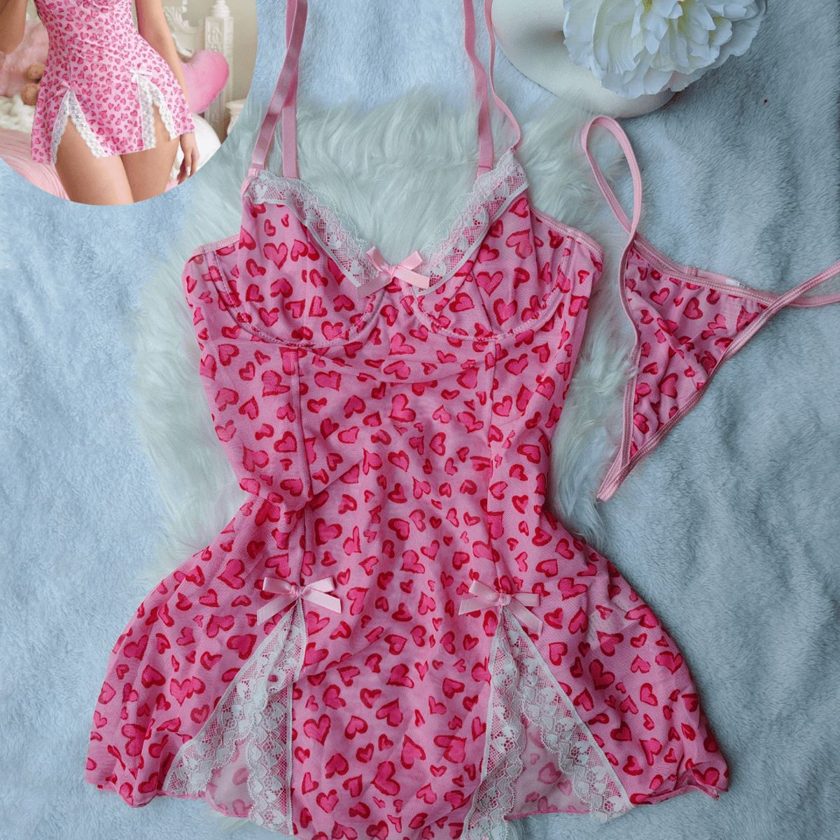 GENERICO - Set de Lencería rosa para mujer M - BABYDOLL SASHA