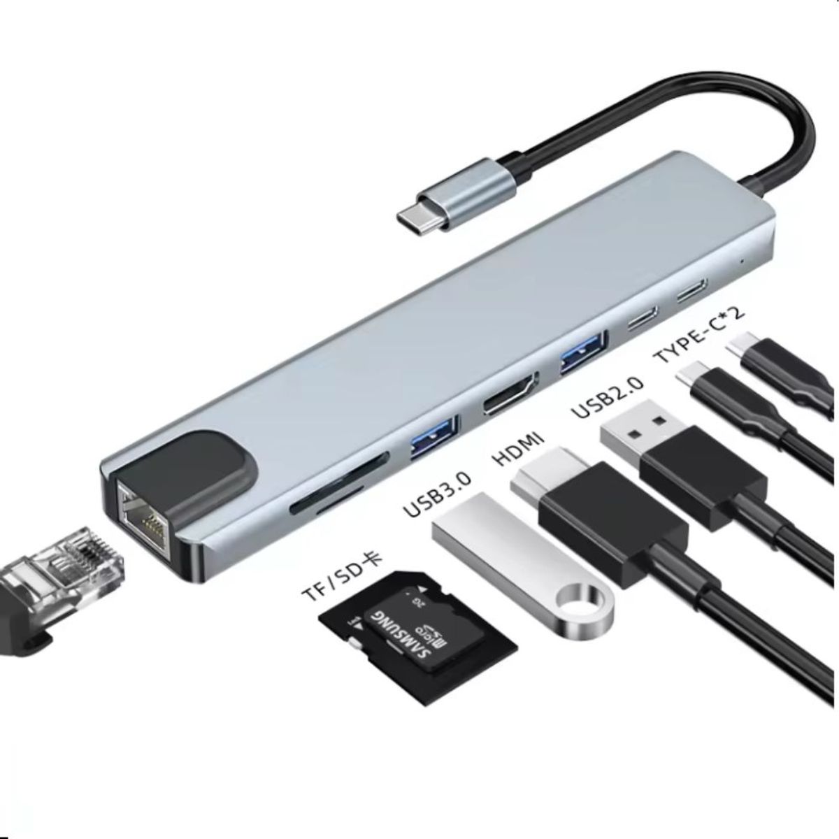 GENERICO - ADAPTADOR TIPO C - 8 EN 1 HDTV 4K
