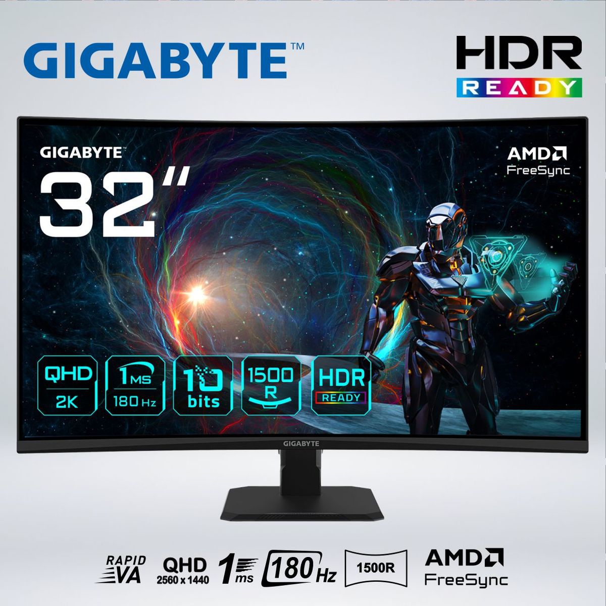 GIGABYTE - MONITOR GS32QCA GAMER CURVO QHD 32 " VA 180hz 1ms HDR AMDfreesync