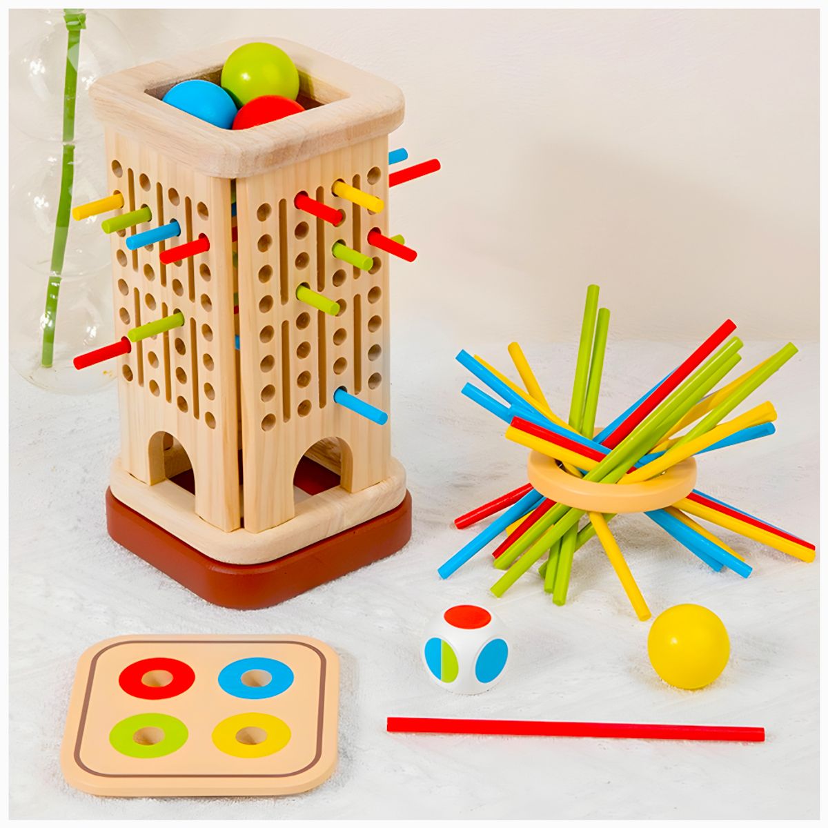 GENERICO - Juego de Habilidad Torre de Madera con Palitos de Colores 2 en 1