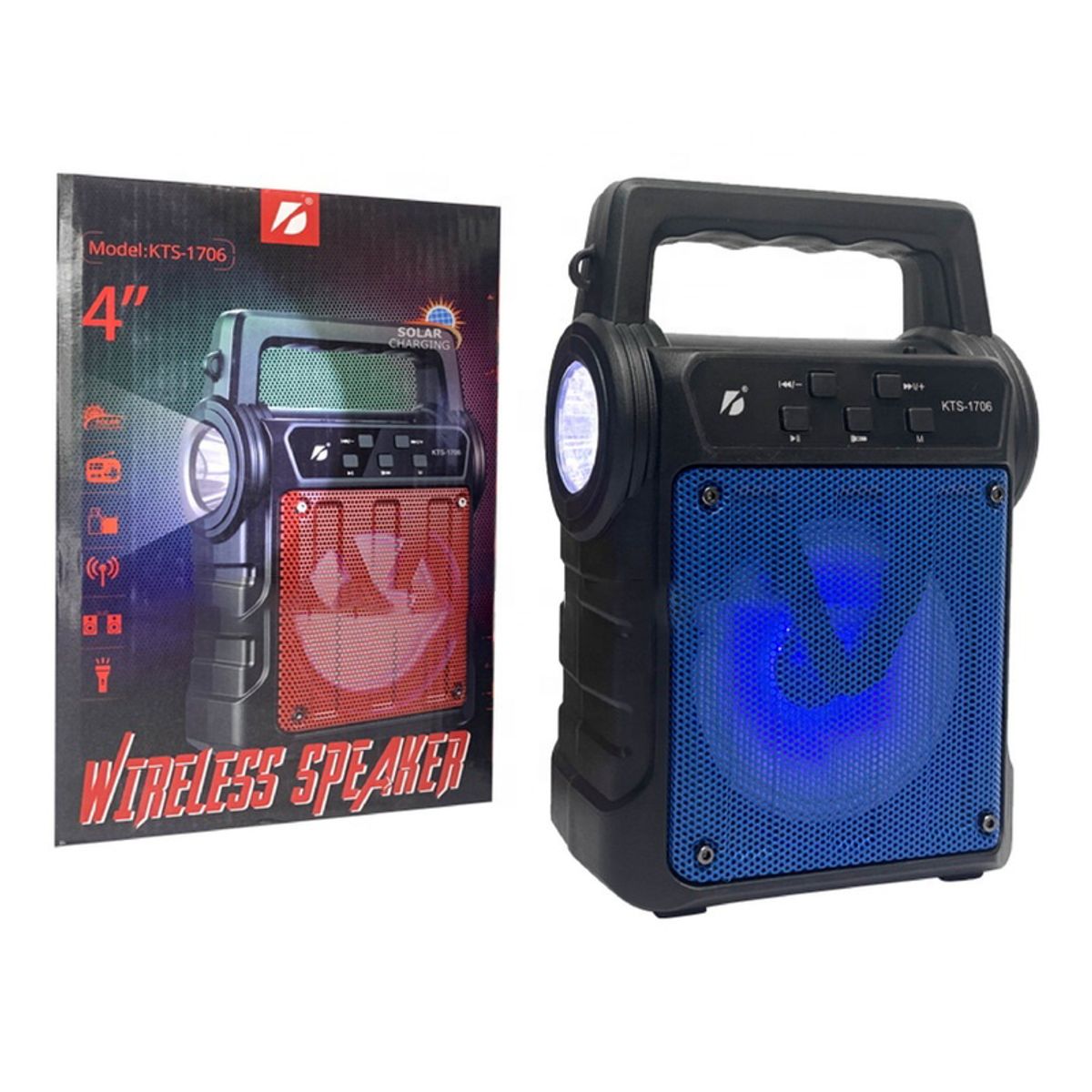 GENERICO - Parlante Bluetooth KTS-1706 Carga Solar Y Linterna 4 Pulgadas