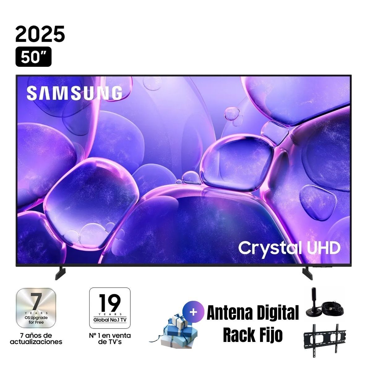 SAMSUNG - Televisor Samsung 50'' Crystal UHD 4K UN50U8000FGXPE 2025 + Ant + Rack Fijo