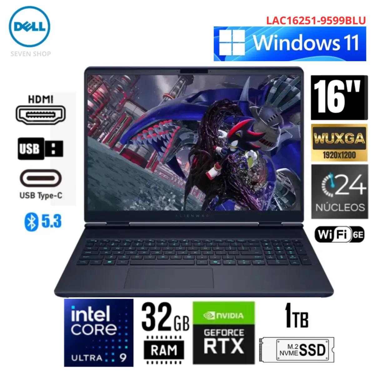 Dell - Laptop Dell Core Ultra 9 Alienware 16x Aurora Gaming  16"    240hz, Ram 32gb,1tb, Rtx 5060 8gb, Win11