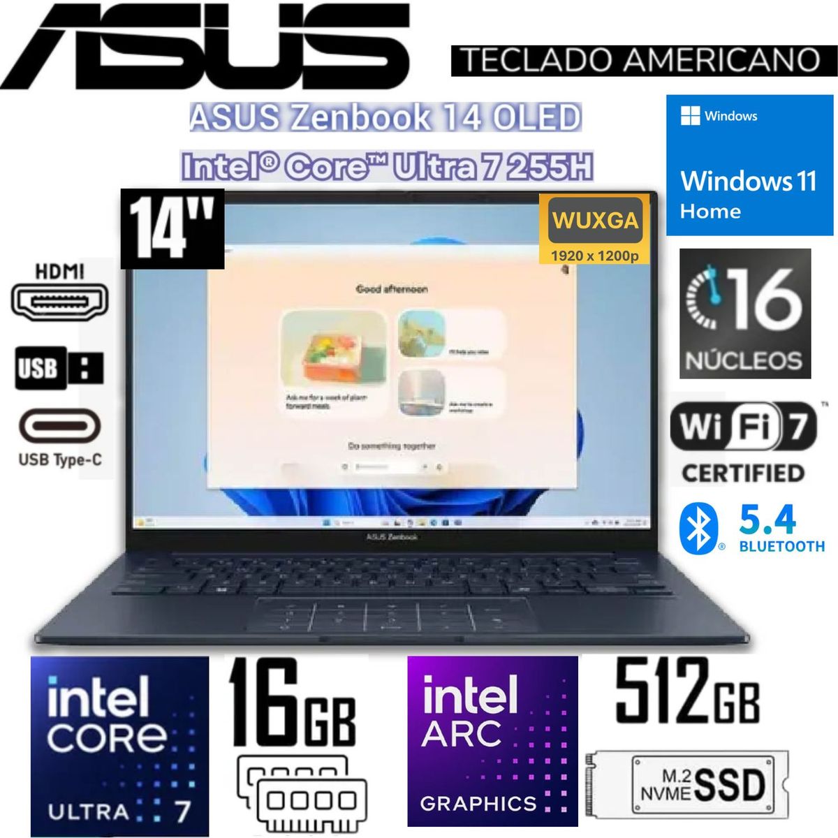 ASUS - Laptop ASUS ZENBOOK 14" OLED Táctil Core™ Ultra 7 255H 16GB RAM 512GB SSD WUXGA UX3405CA-U7512