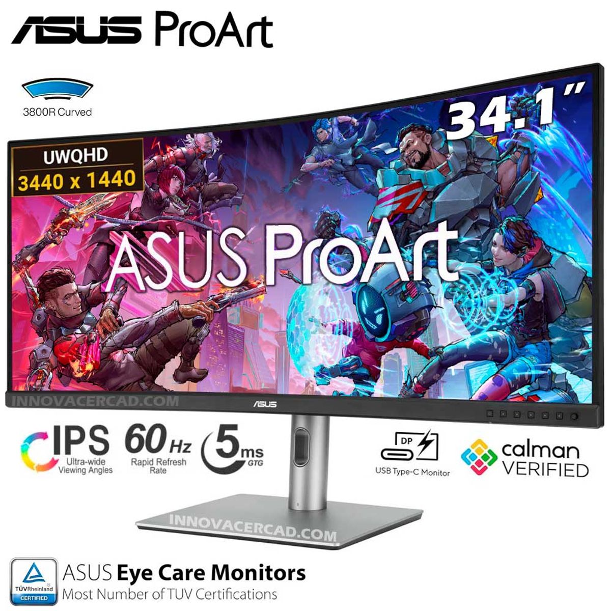 ASUS - MONITOR ASUS PROART PA34VCNV CURVO IPS 3440×1440 DisplayPort HDMI WQHD 60Hz 5ms