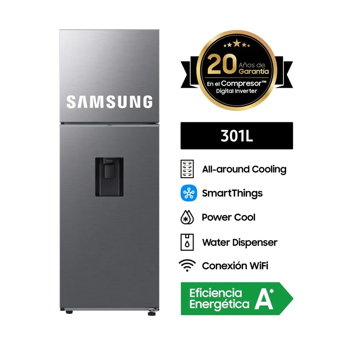 SAMSUNG - Refrigeradora 301 Litros Top Freezer Silver Samsung RT31DG5220S9PE