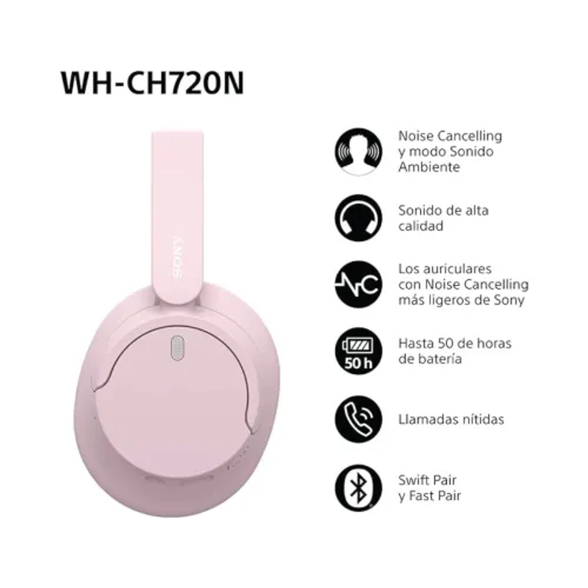 SONY - AUDIFONOS BLUETOOTH ON EAR SONY WH - CH720 - ROSA