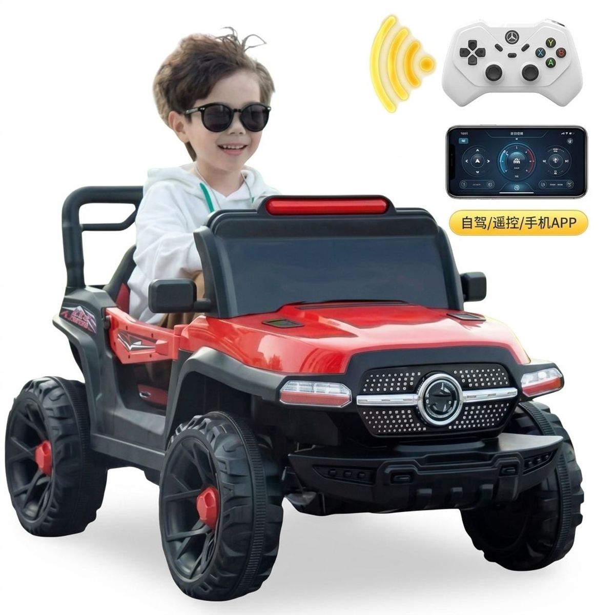 GENERICO - Carro Mercedes 4x4 Eléctrico de12V con Luces LED y Manejo manual, Control Remoto o por APP