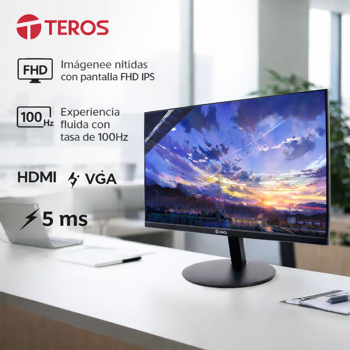 TEROS - Monitor Teros 21.5 TE-2130CS FHD IPS 100Hz HDMI VGA 5ms FreeSync HDR Low Blue Light