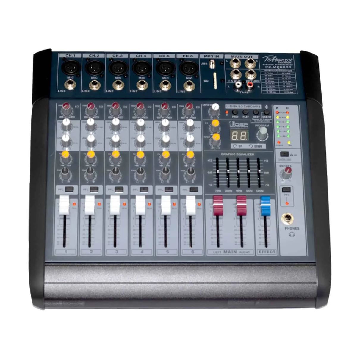 GENERICO - Consola Amplificada 6 canales 2x170W USB/MP3/BT PZ-MP6000 POTTENZA