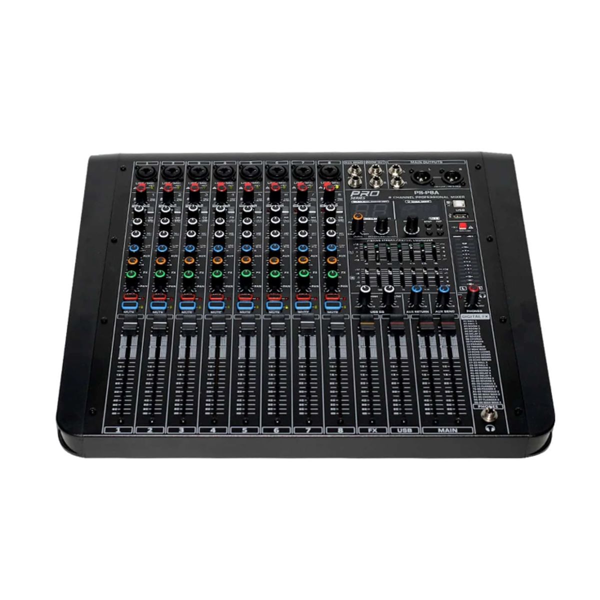 GENERICO - Consola Profesional Amplificada 8 Canales 1000W USB/MP3/BT PS-P8A PRO SERIES