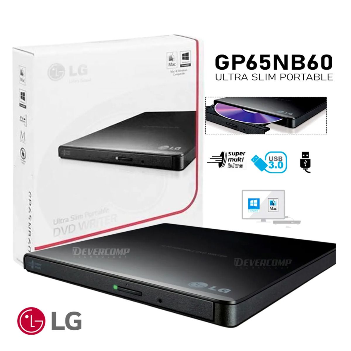 LG - Grabador DVD LG Super Multi GP65NB60 Slim USB