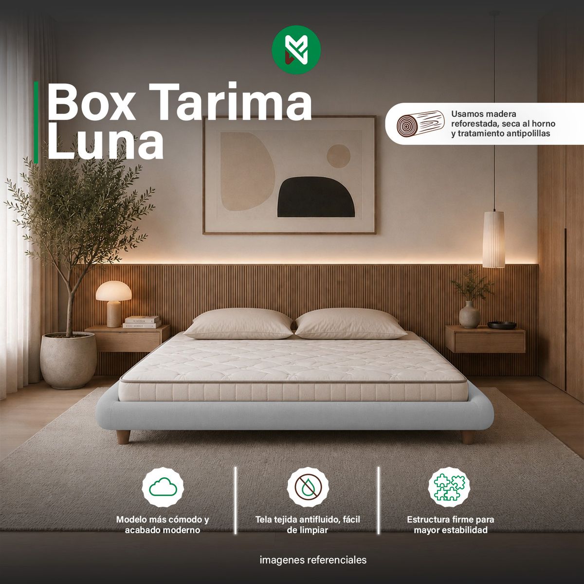 MUEBLES MACRUMO - Box tarima Luna - 1.5plz - Gris claro