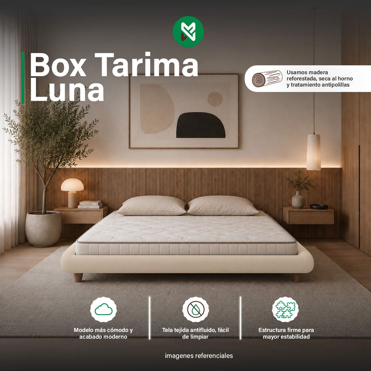 Box tarima Luna - Queen - Beige claro, marca MUEBLES MACRUMO - Foto Principal