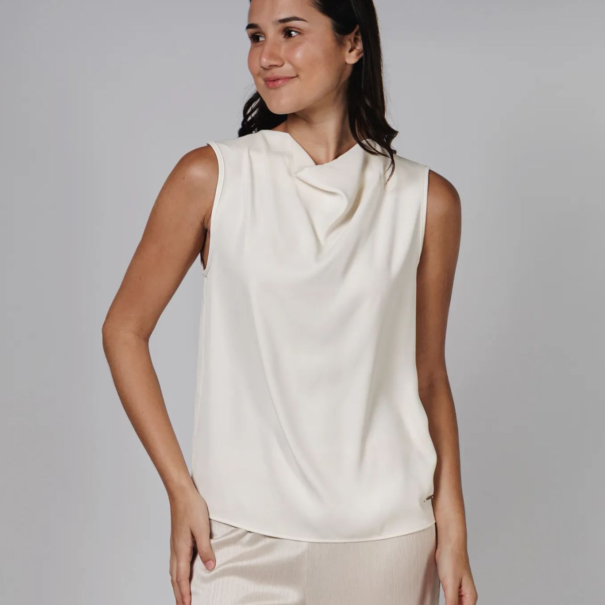 CALVIN KLEIN - BLUSA SATIN HIGH NECK TANK CK