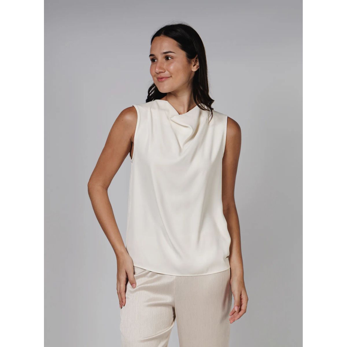CALVIN KLEIN - BLUSA SATIN HIGH NECK TANK CK