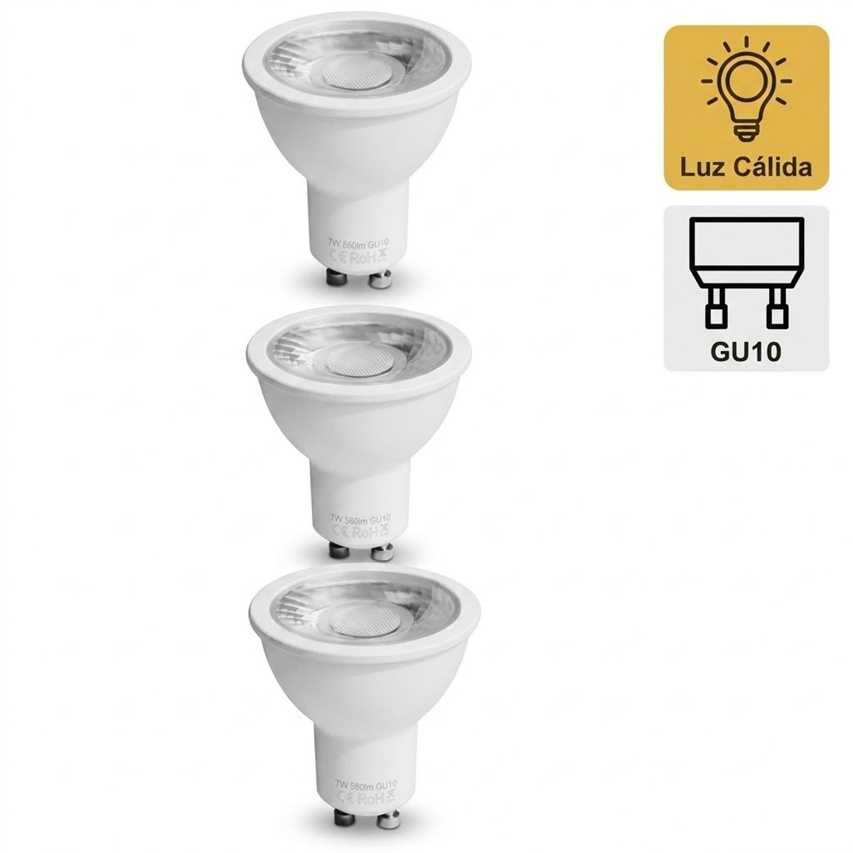 EXTRALED - Pack x3 Foco Dicroico LED COB 7w Gu10 Luz Cálida EXTRALED