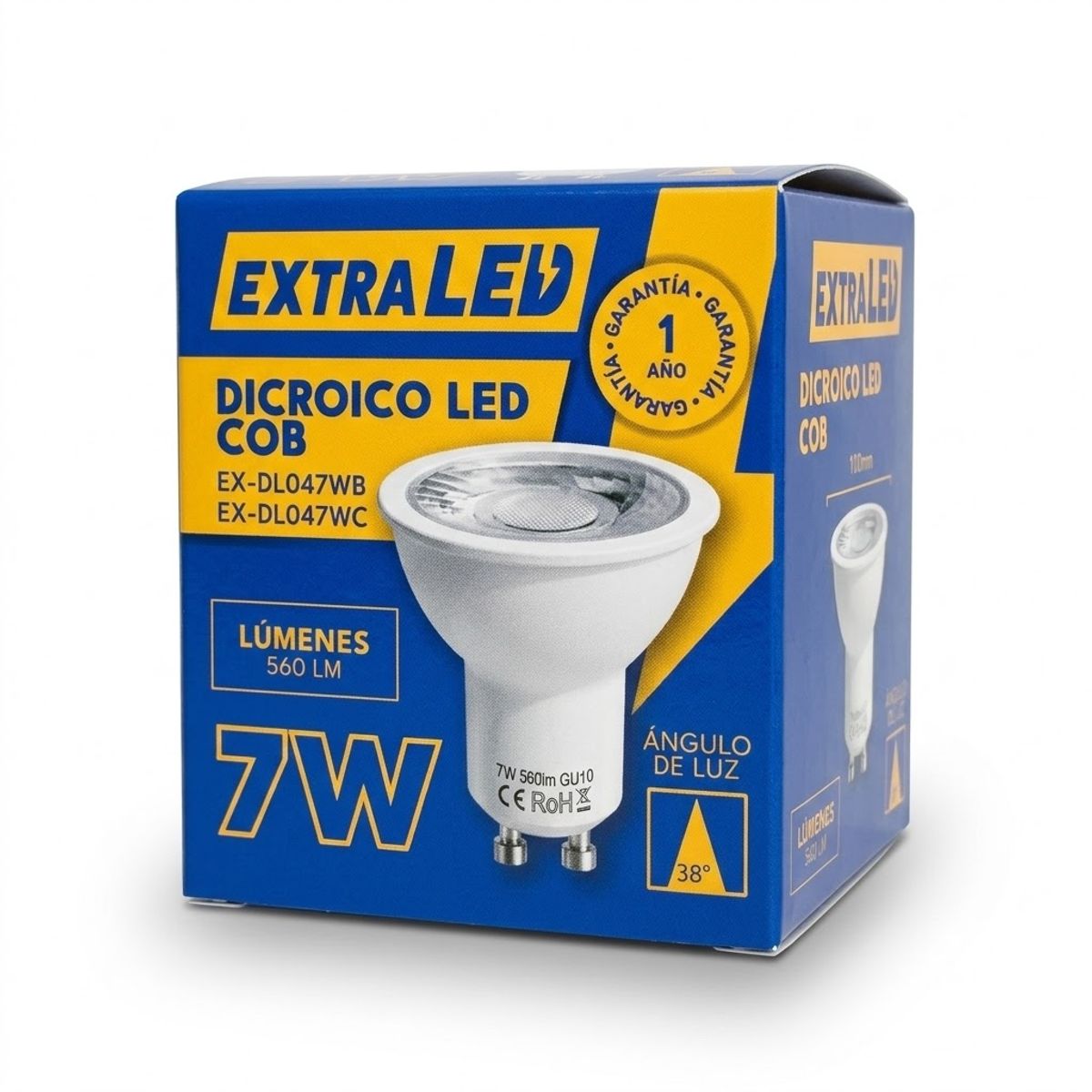 EXTRALED - Pack x3 Foco Dicroico LED COB 7w Gu10 Luz Cálida EXTRALED