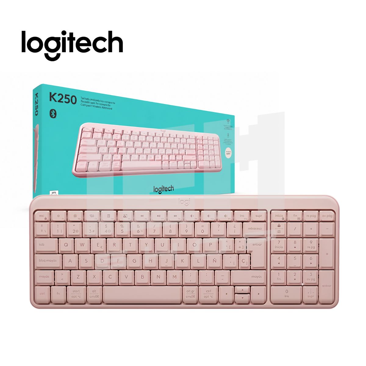 LOGITECH - Teclado Logitech K250 Con Pad Numérico Rosado Español