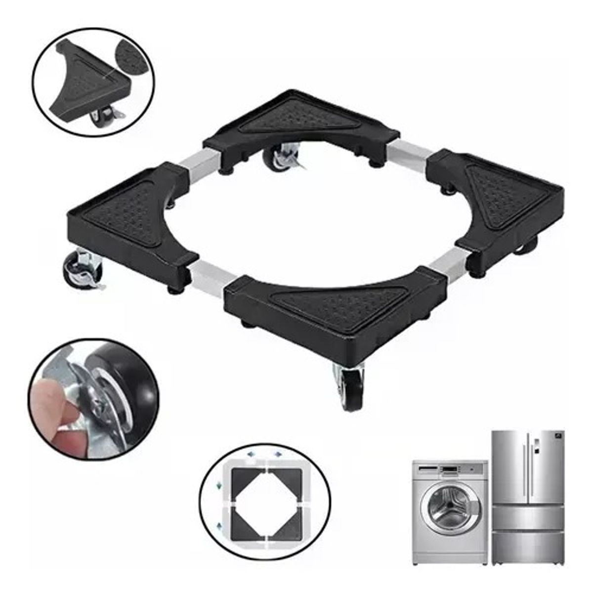 Rack Base Regulable (40-60cm) con 4 Ruedas Giratorias 360° con Ruedas para Lavadora y Refrigeradora, marca OEM - Foto Principal