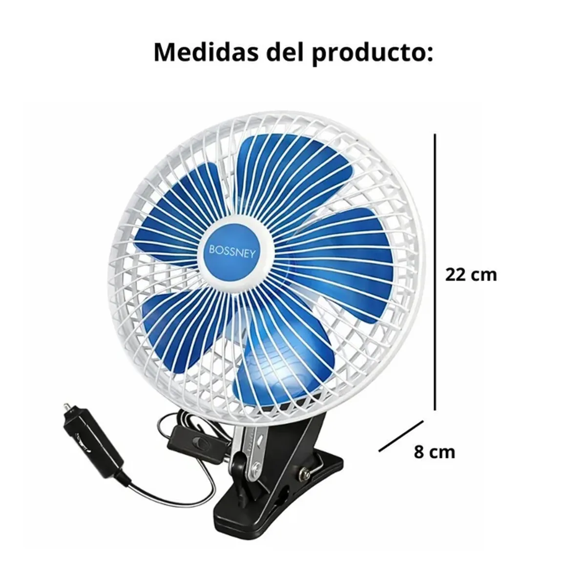 GENERICO - VENTILADOR PARA CARRO  12 V  8 PULGADAS  5 ASPAS