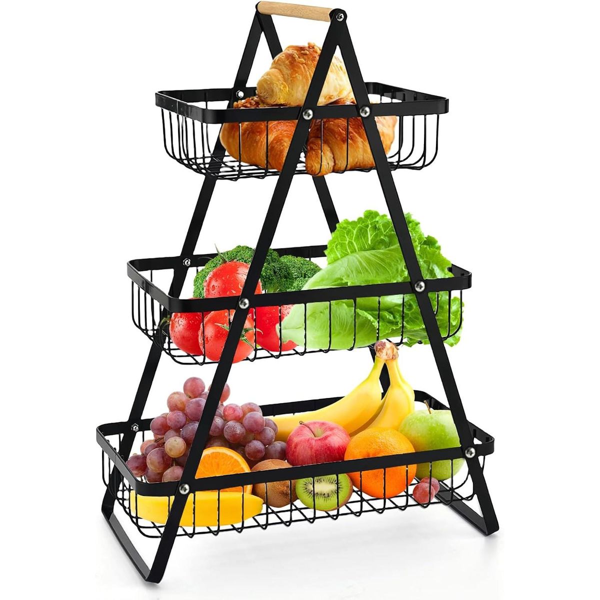 OEM - Frutero Organizador de 3 Niveles de Metal Negro - Gran Capacidad