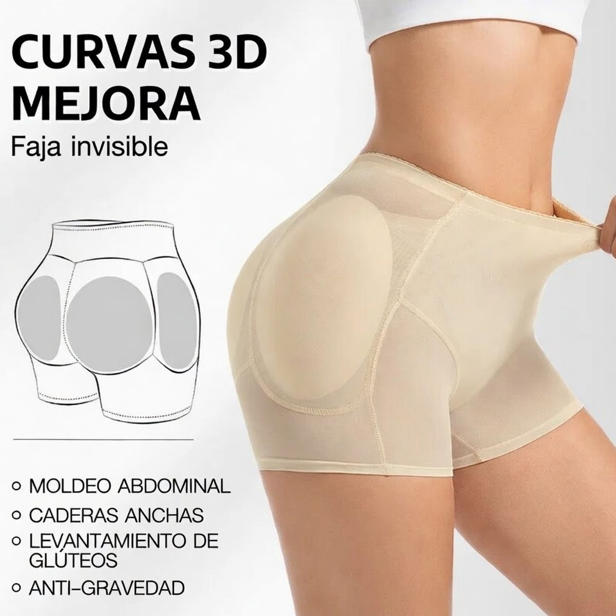GENERICO - FAJA GLÚTEOS CADERAS PUSH UP MOLDEADOR INVISIBLE CURVAS NATURALES LEVANTA POMPIS GENIEKA