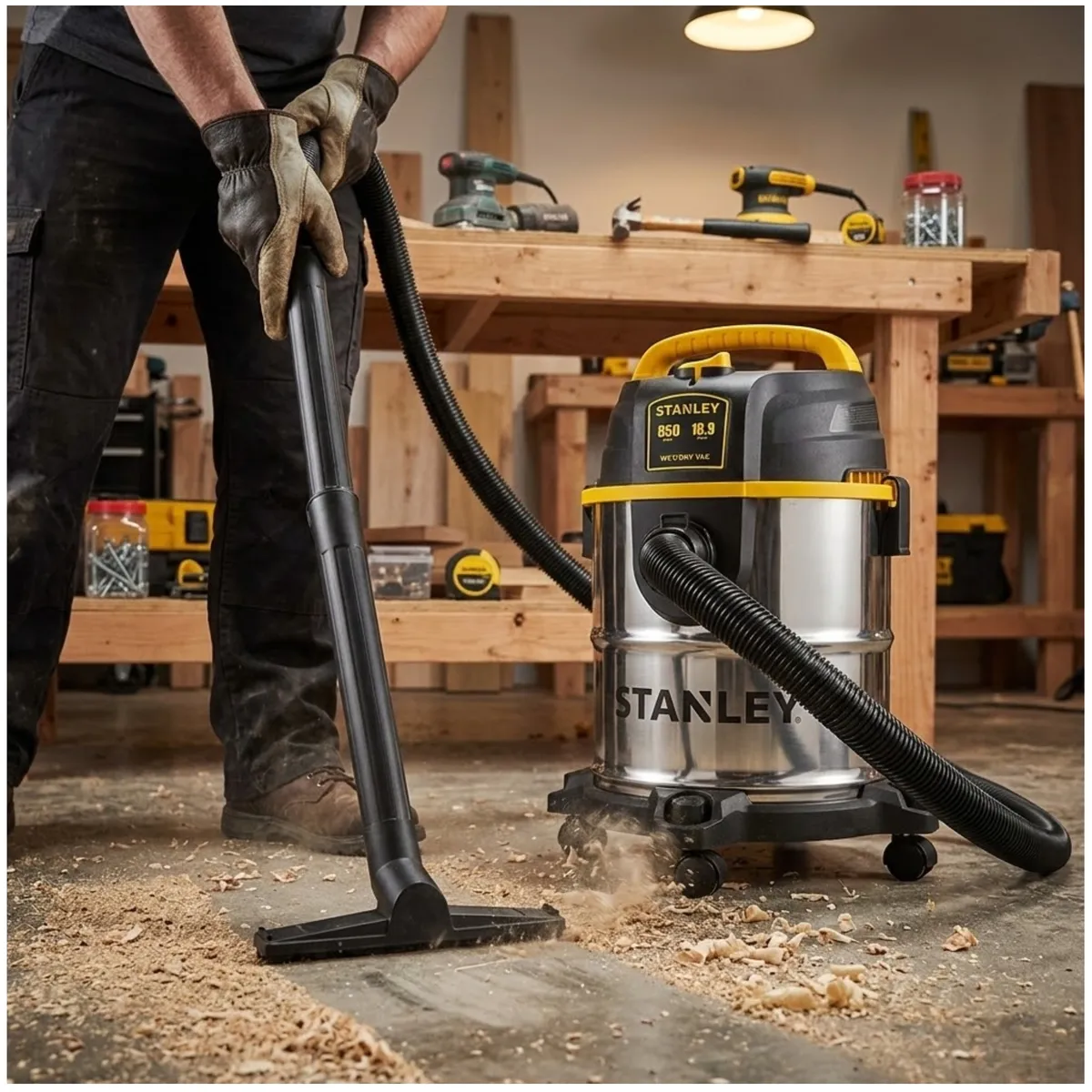 STANLEY - ASPIRADORA DE POLVO Y LIQUIDO 19 LITROS T ANQUE DE ACERO INOXIDABLE STANLEY