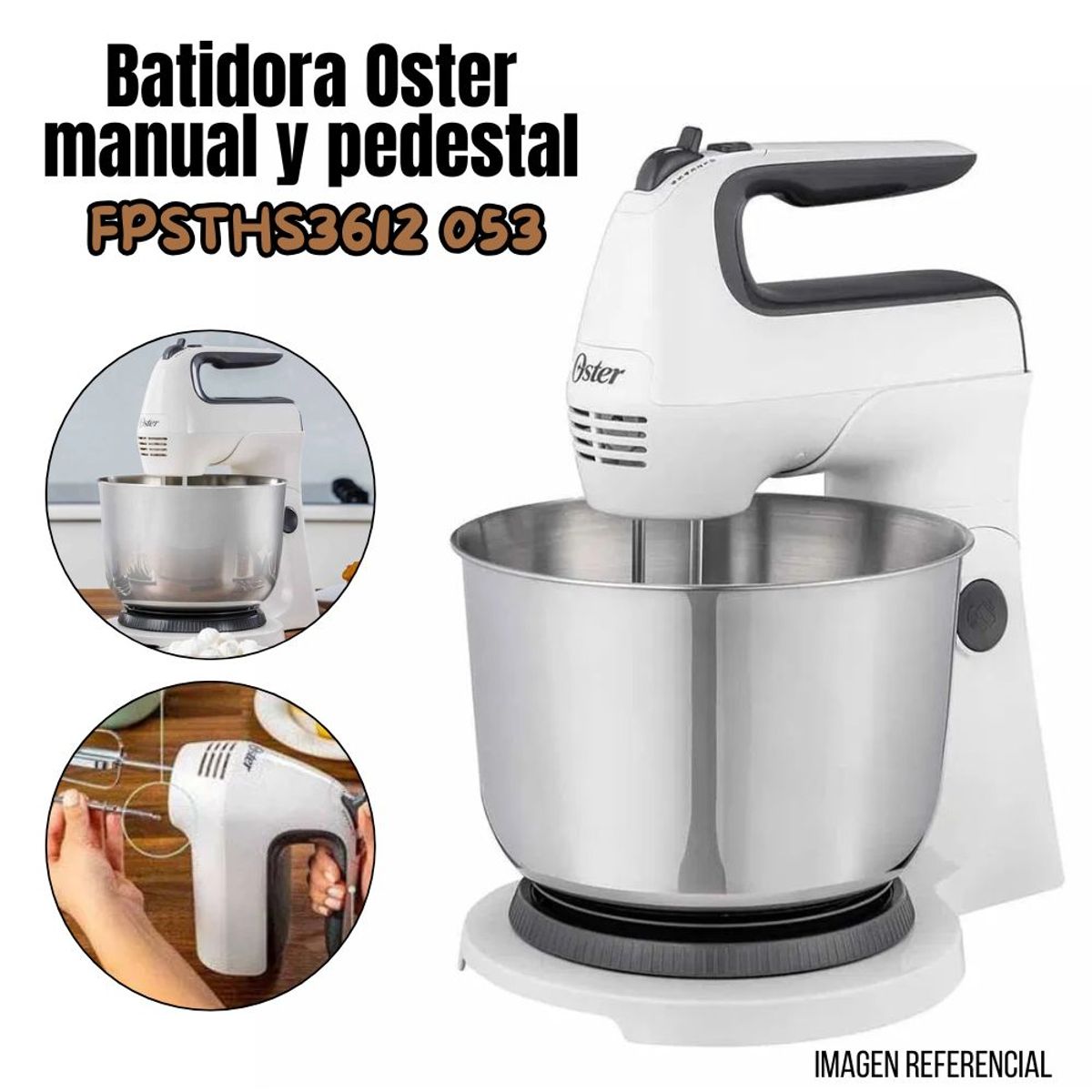OSTER - Batidora Oster de mano y pedestal Con Tazon de Acero FPSTHS3612