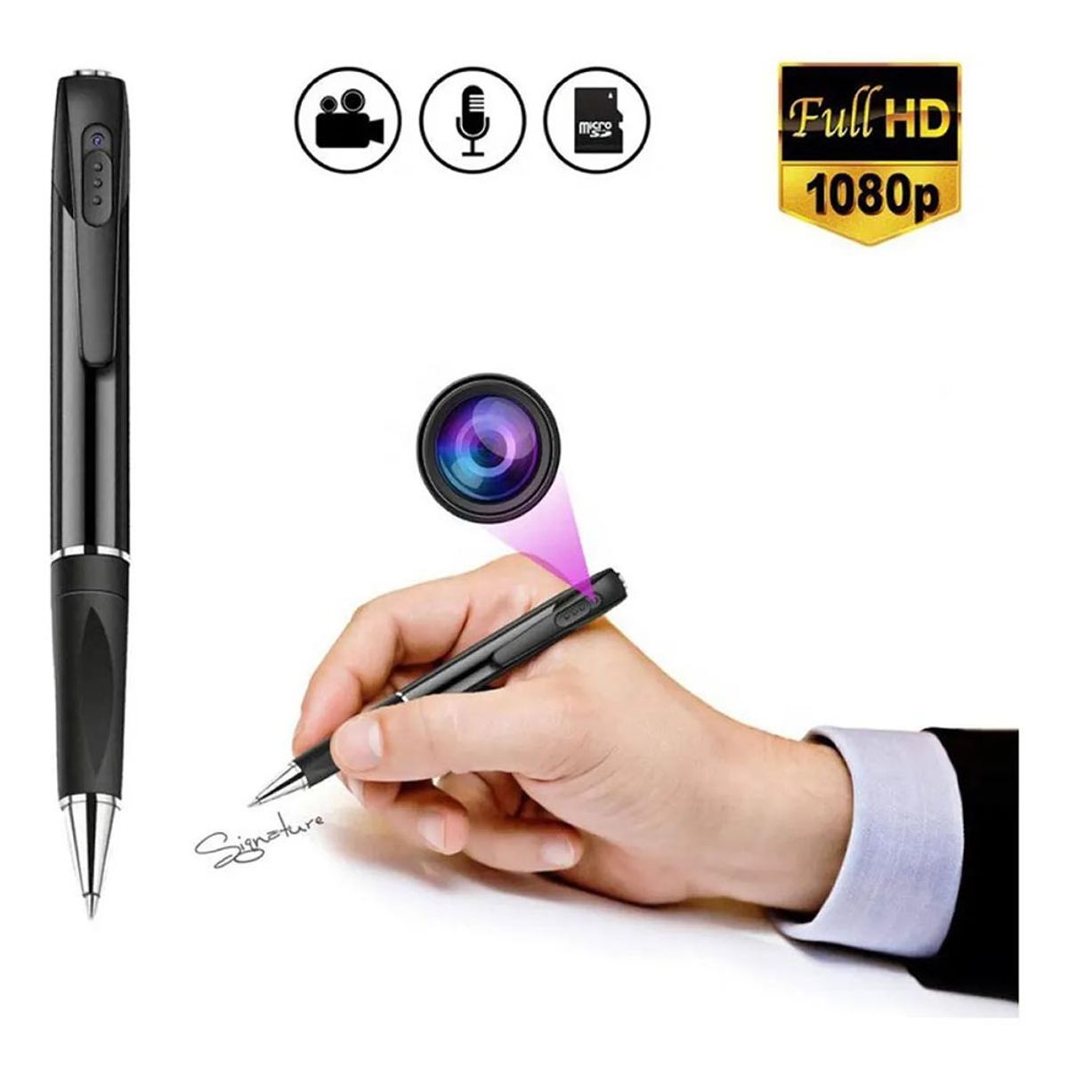 MN ELECTRONICS - Lapicero Espía con Cámara Oculta W8 Doble Batería Full HD 1080P Ideal para Seguridad