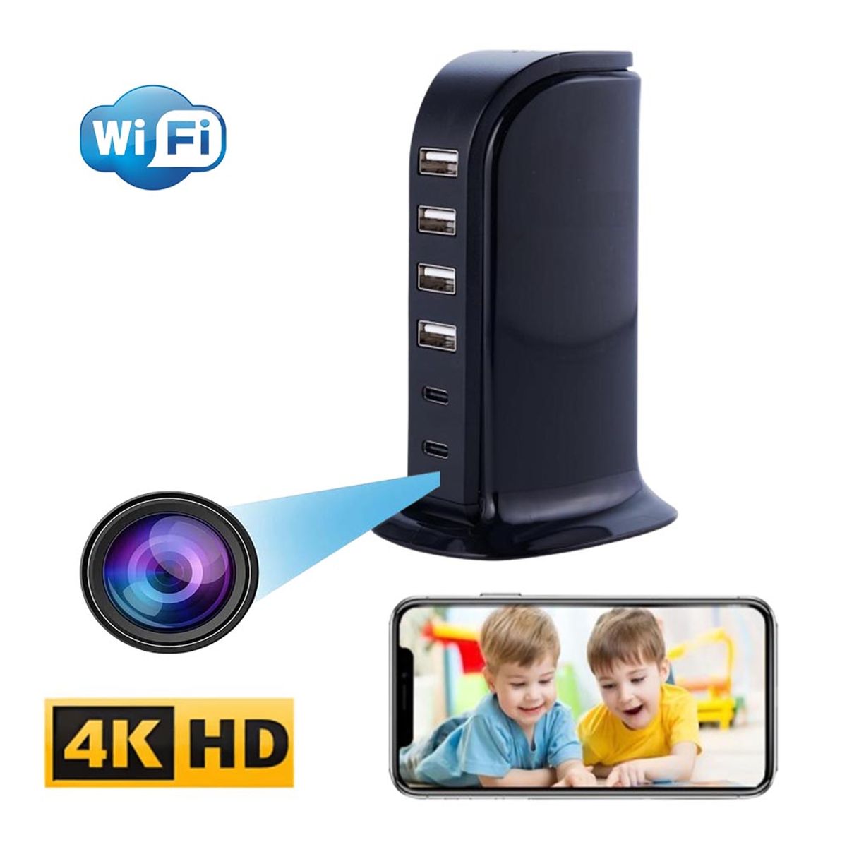 MN ELECTRONICS - Cámara Espía Wifi HUB Tipo Torre Usb y Tipo C, WC001