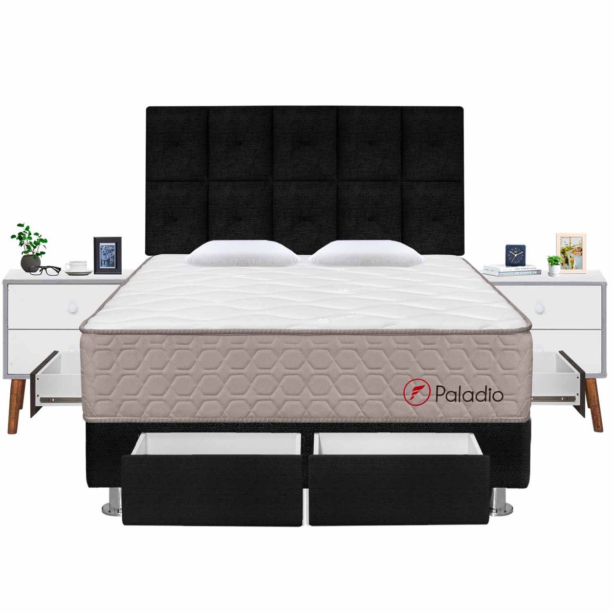 FORLI - Dormitorio 4 Cajones Paladio Queen Gris + 02 Veladores
