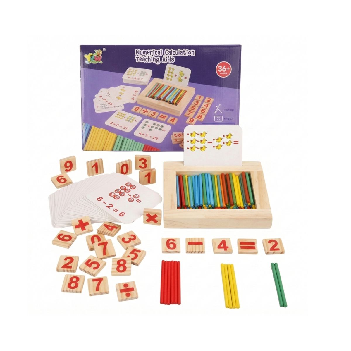 GENERICO - Kit de Aprendizaje de Matemáticas de Madera con Palitos y Números