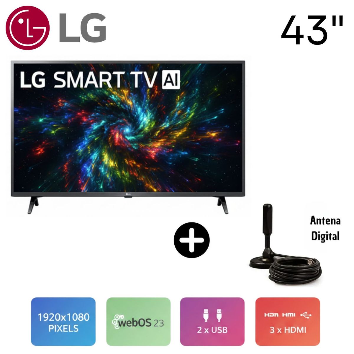 LG - Promo Televisor SMART LG 43LR6000PSA  43 Pulg + Antena