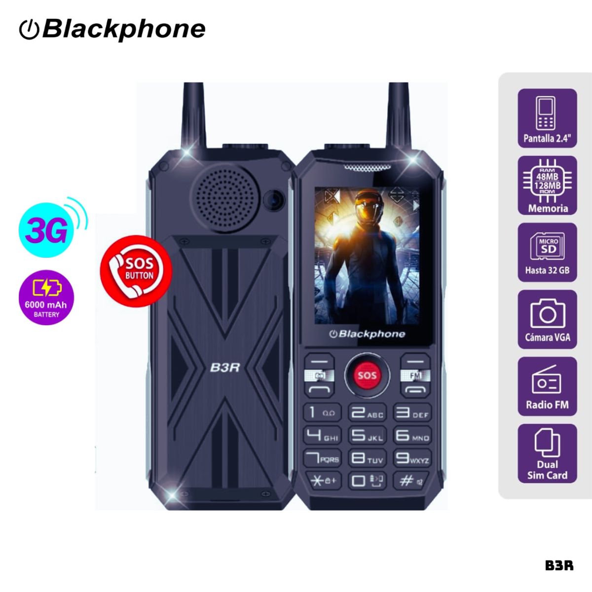 OEM - CELULAR BASICO BLACKPHONE B3R 3G DUAL SIM - AZUL