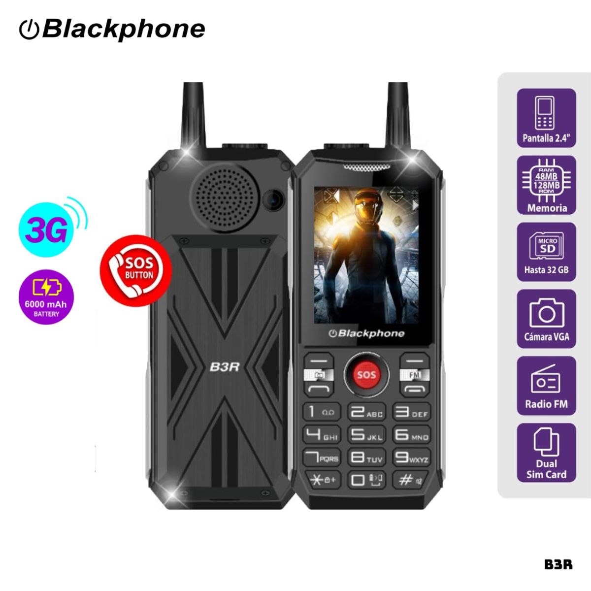 OEM - CELULAR BASICO BLACKPHONE B3R 3G DUAL SIM - NEGRO