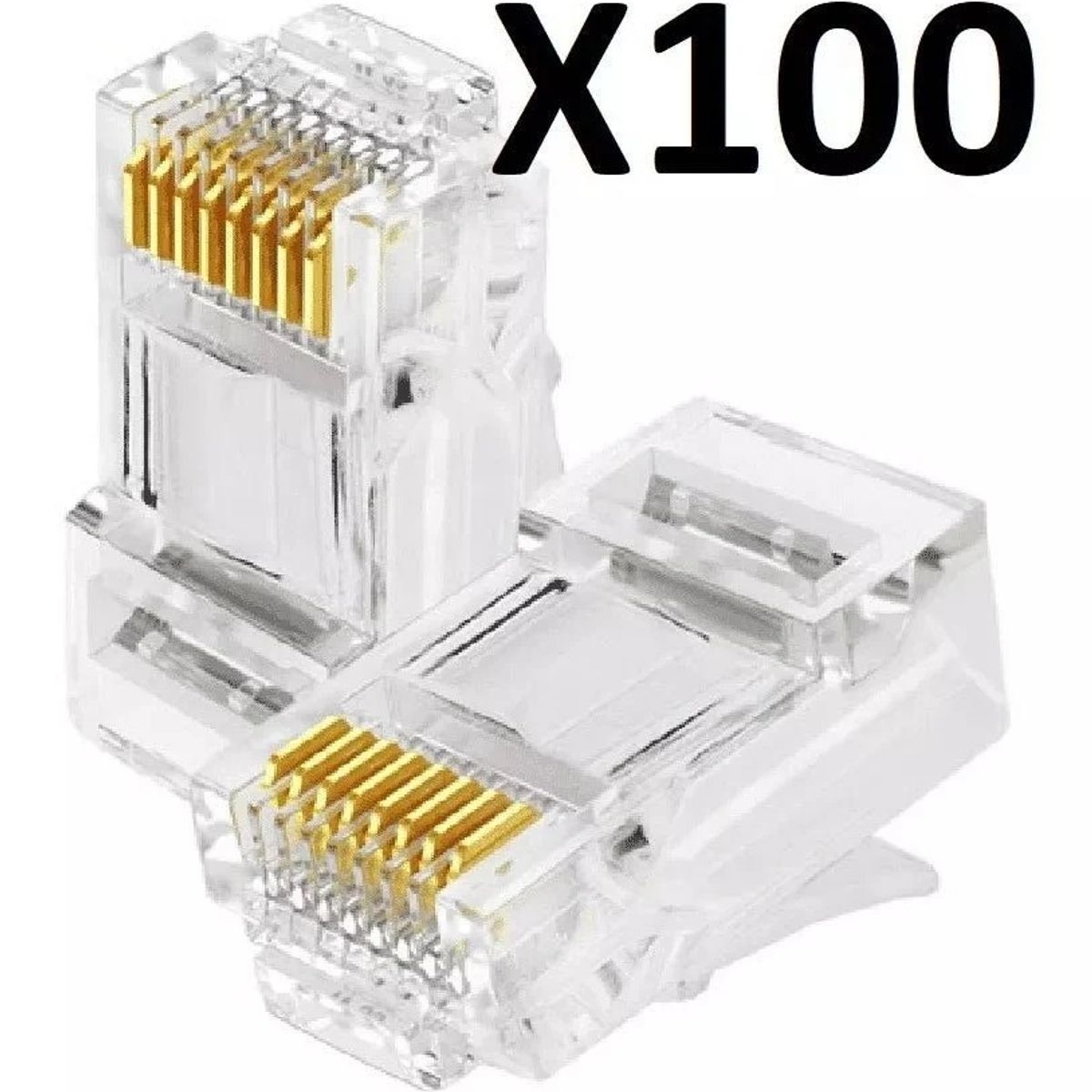 OEM - Bolsa de 100 Conectores RJ45 para Cable de Red - Terminal Ethernet Transparente Multiuso