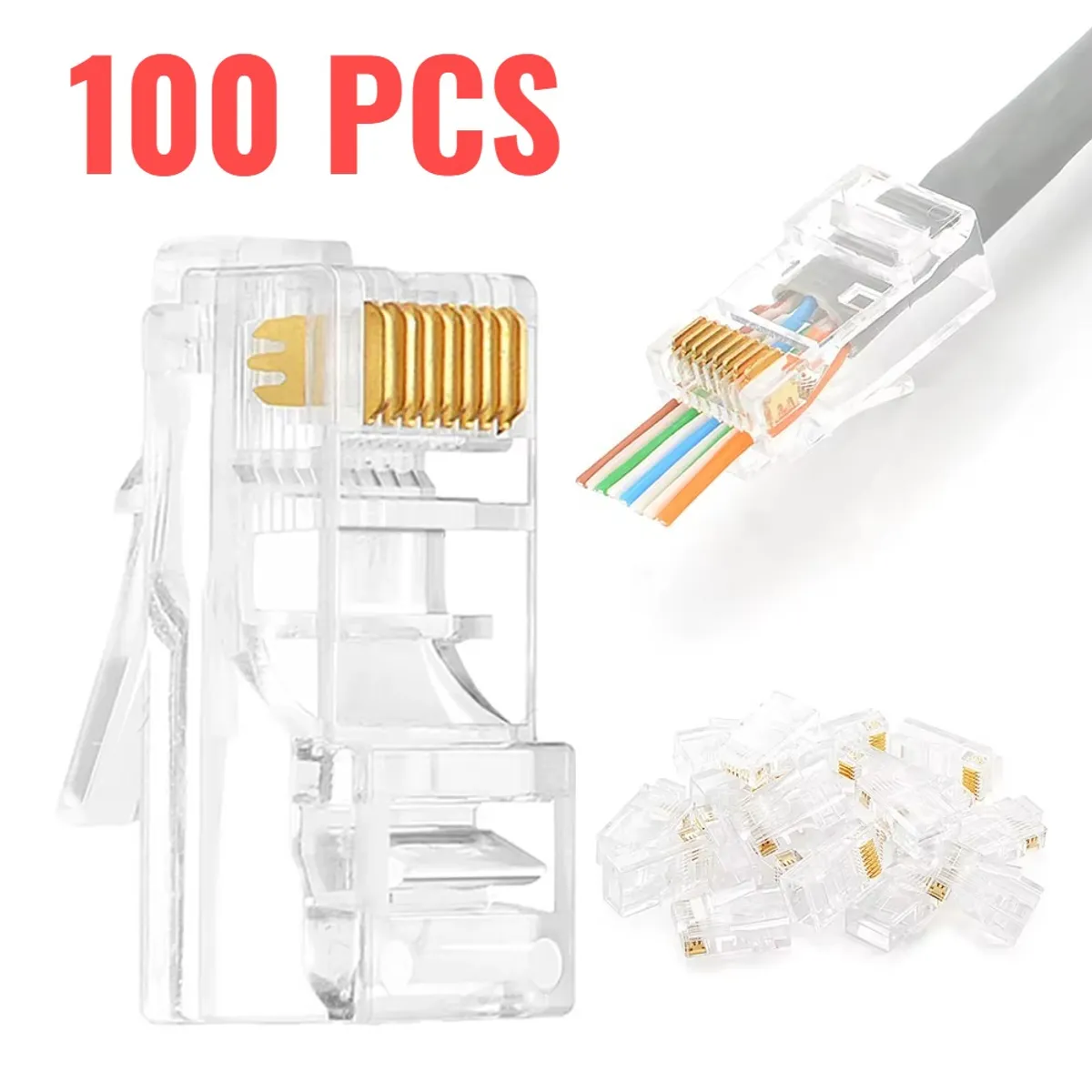 Pack 100 Conectores RJ45 Cat5e Cat6 - Terminales de Red Ethernet para ...