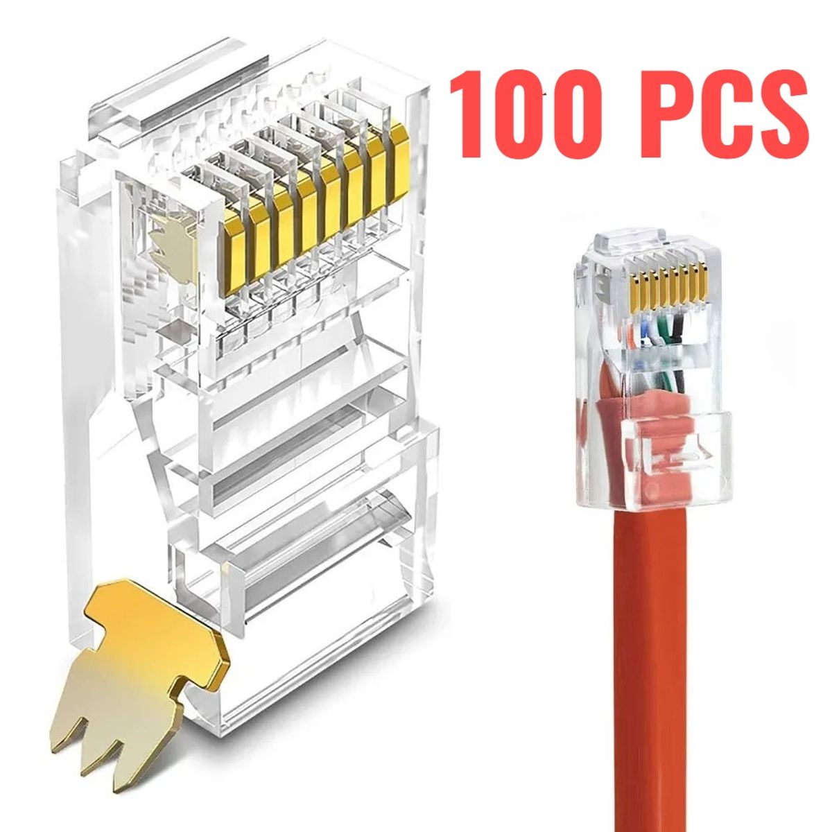 OEM - Pack 100 Terminales RJ45 para Cable de Red Ethernet - Conector UTP con Contactos de Oro
