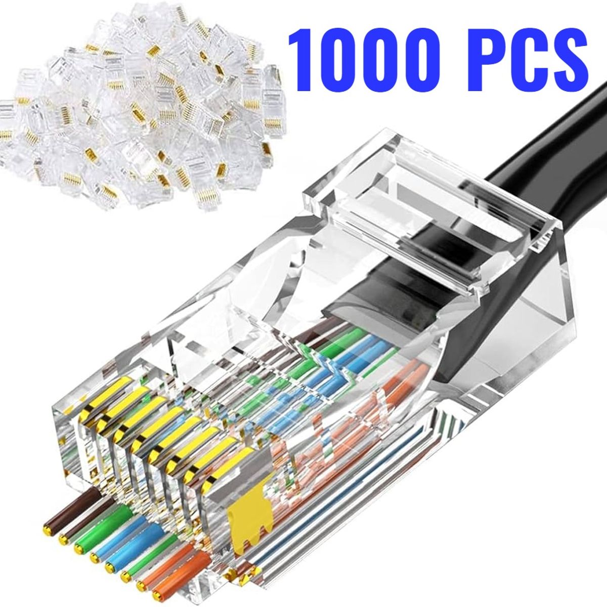OEM - Bolsa de 1000 Conectores RJ45 para Cable de Red - Terminal Ethernet Transparente Multiuso