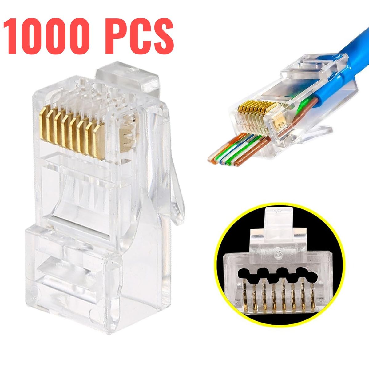 OEM - Pack 1000 Terminales RJ45 para Cable de Red Ethernet - Conector UTP con Contactos de Oro