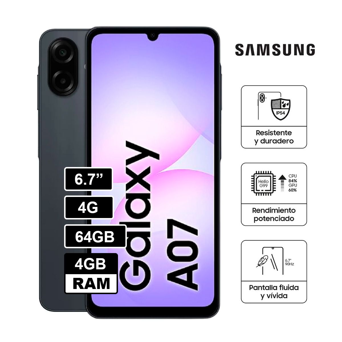 Galaxy A07 4G 4GB 64GB Negro SAMSUNG | Falabella Perú