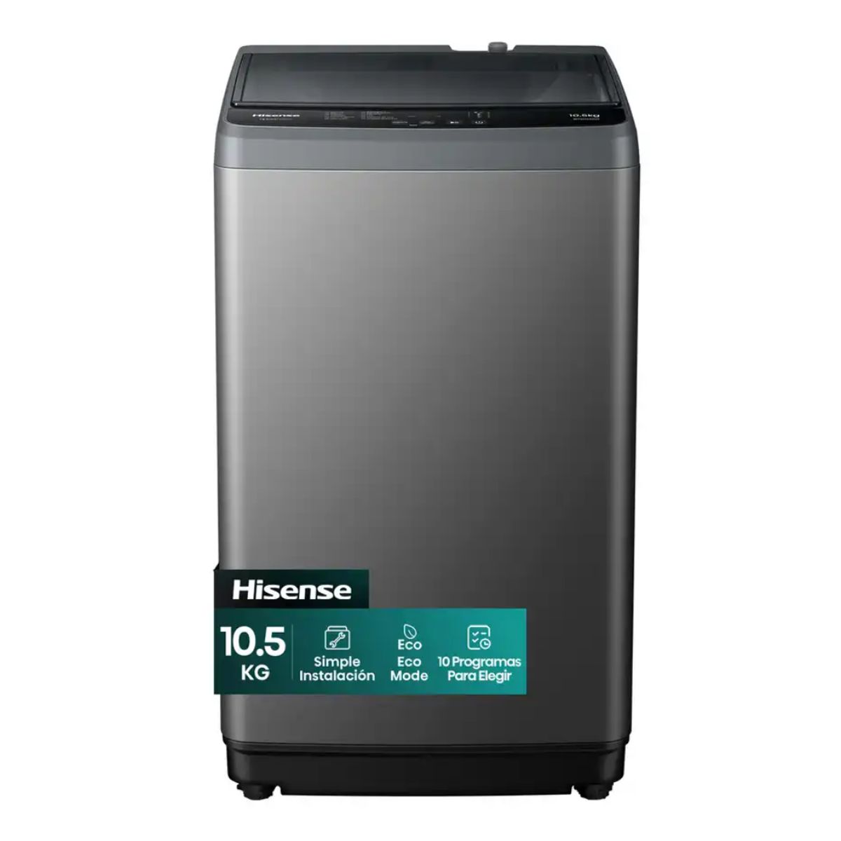 HISENSE - LAVADORA HISENSE TAPA TRANSPARENTE 10.5 KG CARGA SUPERIOR GRIS - WT1D1030UT