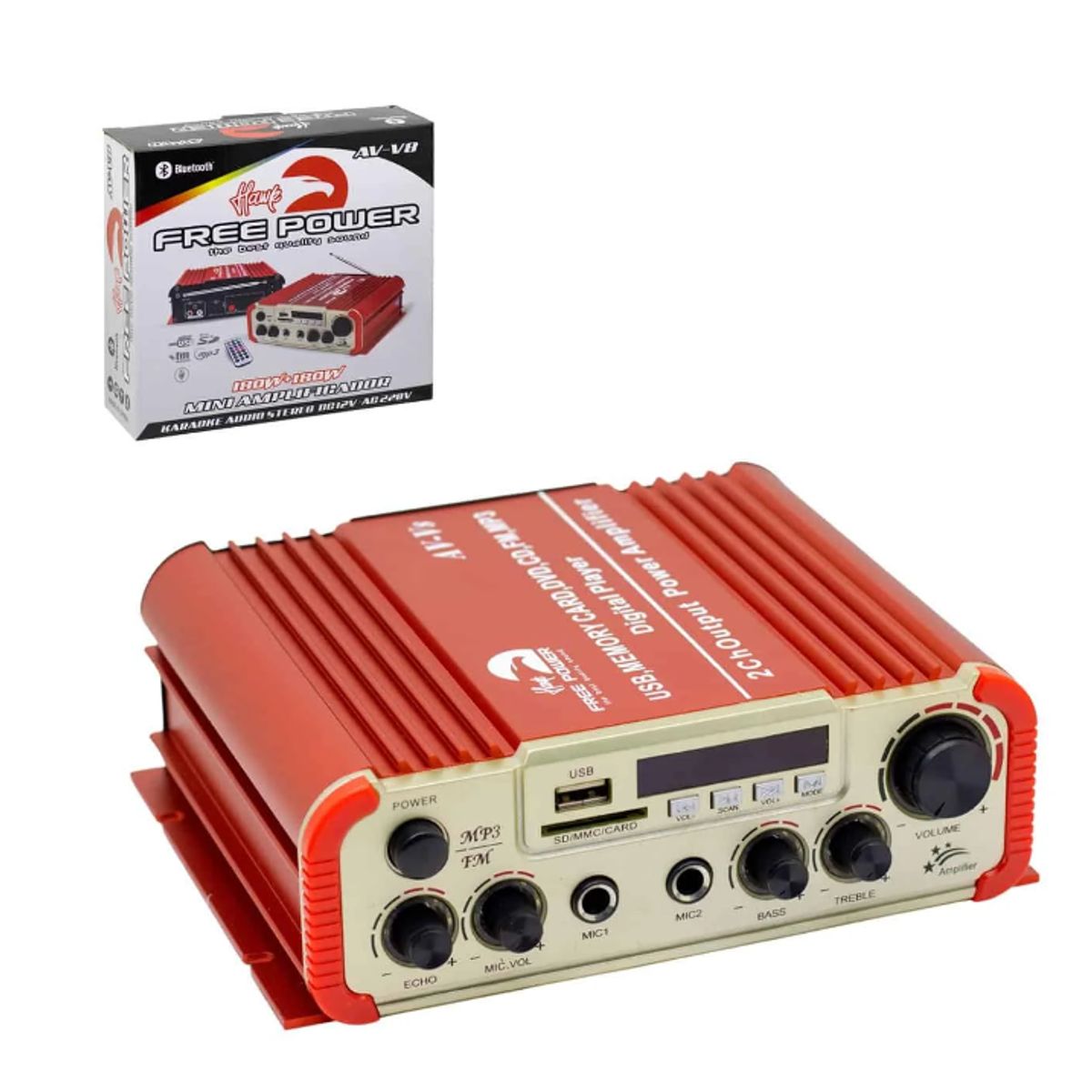 GENERICO - Mini Amplificador 180W con Bluetooth, USB, SD y FM AV-V8 HAWK FREE POWER