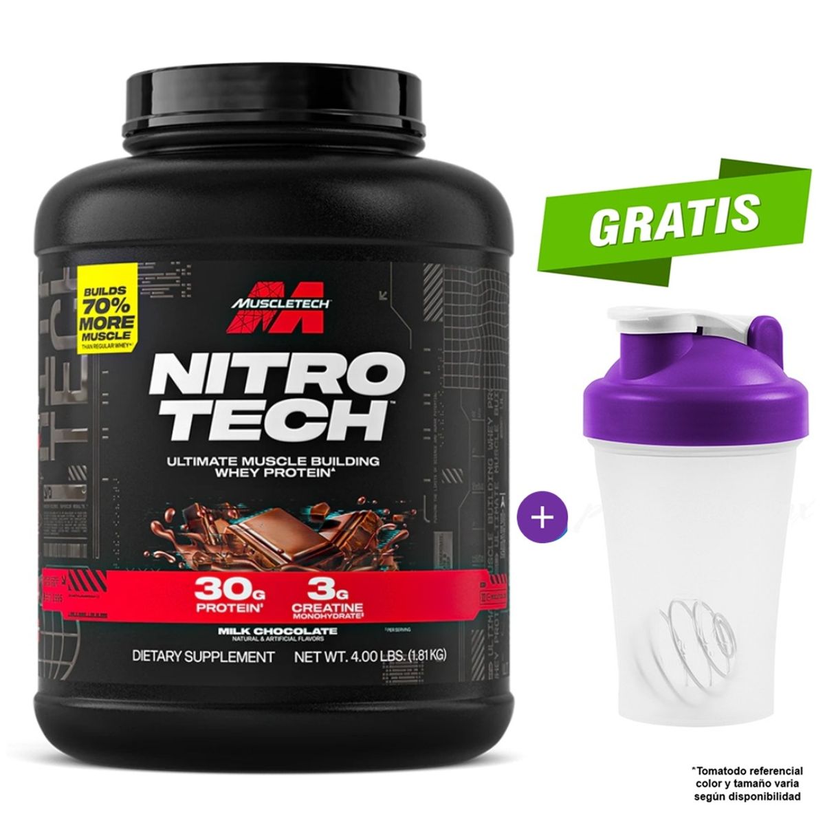 MUSCLETECH - Proteína Muscletech Nitro tech Whey Protein 1.81 kg Chocolate con Leche