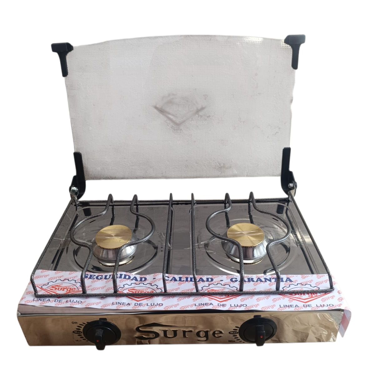 COCINAS SURGE - Cocina de mesa 2 hornillas de acero inoxidable con tapa de vidrio marca Surge