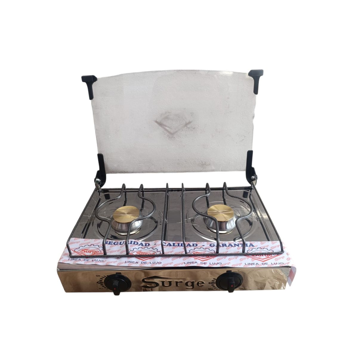 COCINAS SURGE - Cocina de mesa 2 hornillas de acero inoxidable con tapa de vidrio marca Surge