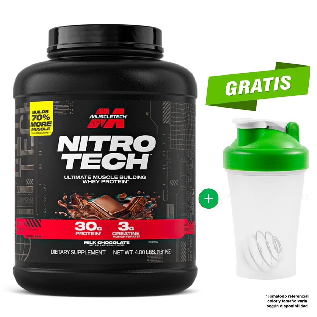 Muscletech - Nitrotech Whey Protein 4 LBS Proteina Muscletech - Chocolate + Shaker